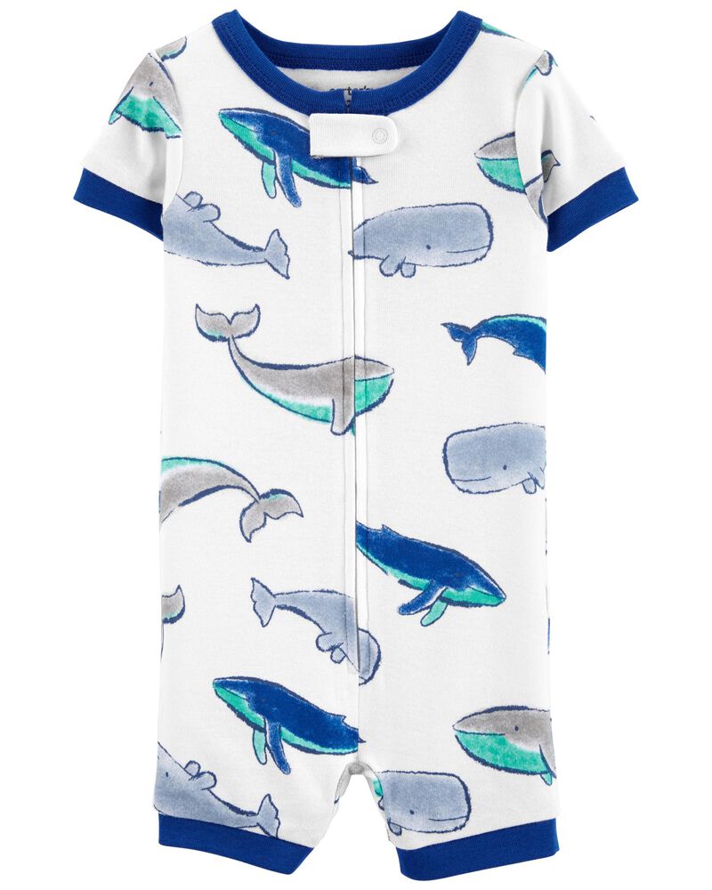 Baby Blue/White 1Piece Whale 100 Snug Fit Cotton Romper PJs