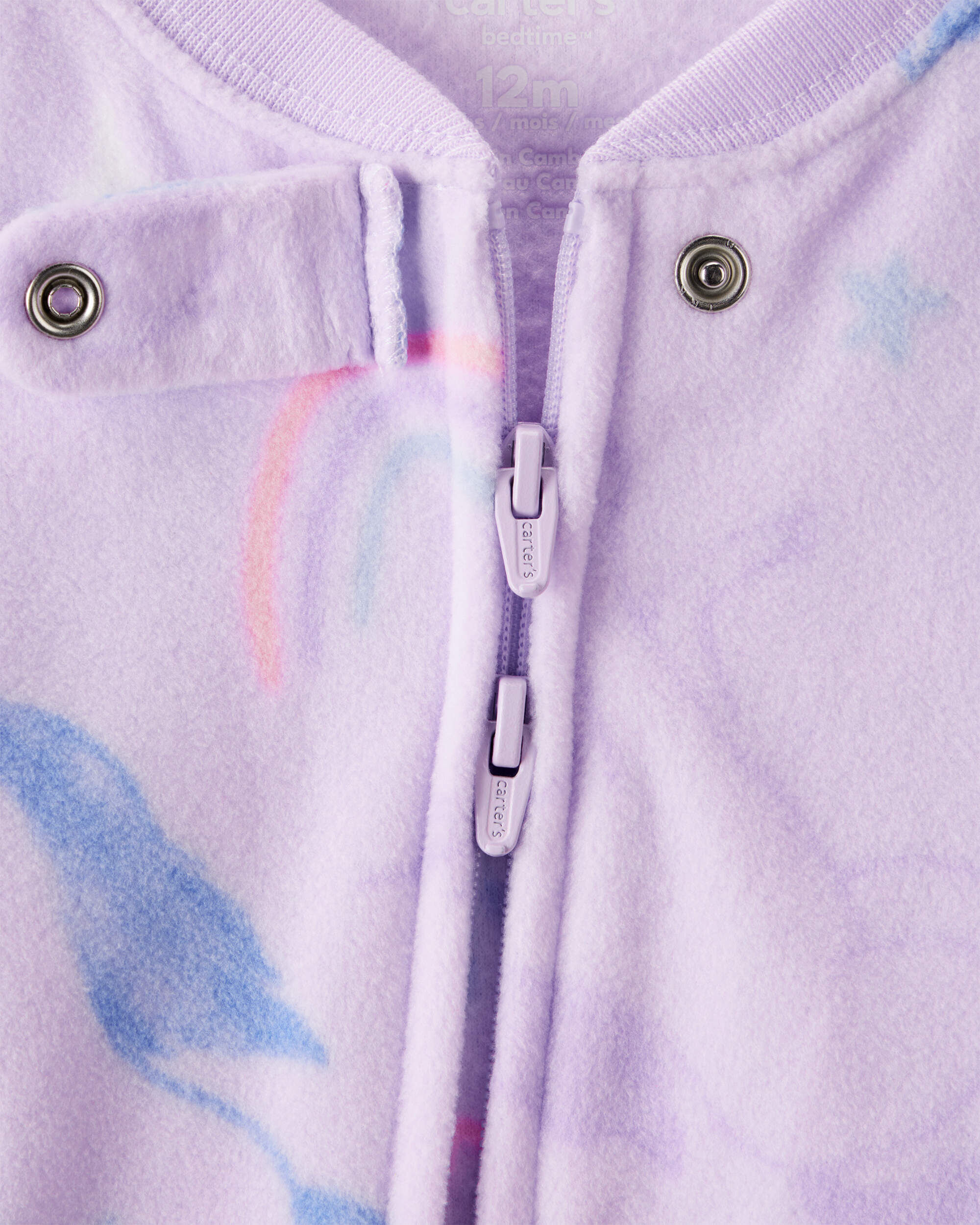 Toddler Girl Unicorn Print Loose Fit Long-Sleeve 2-Way Zip 1-Piece Pajamas - Purple