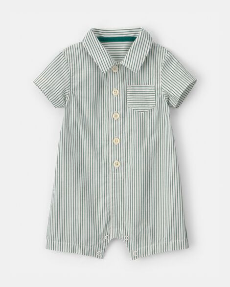 baby boy stripe short-sleeve romper - green/white