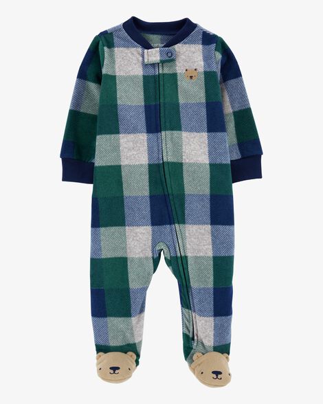 Product image 1 of Baby Plaid Bear Fleece Zip-Up Footie Sleep & Play Pajamas