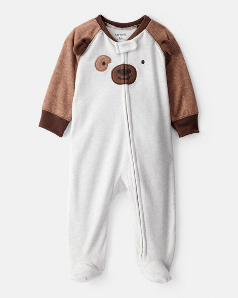 baby boy dog fleece zip-up sleep & play pajamas - grey