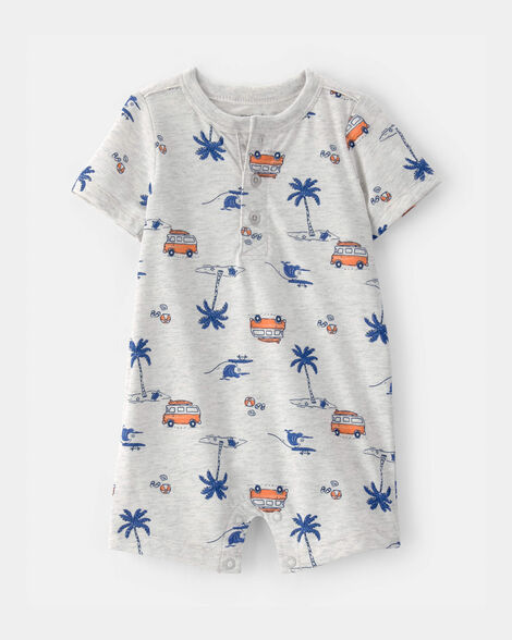 baby boy beach trip romper - grey