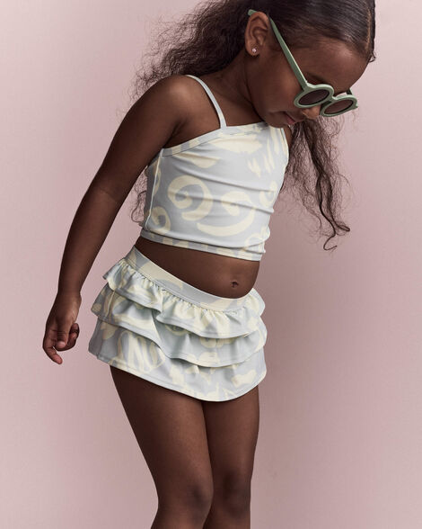 Toddler Girl Tropical One-Shoulder Ruffle Tankini Set - Light Blue