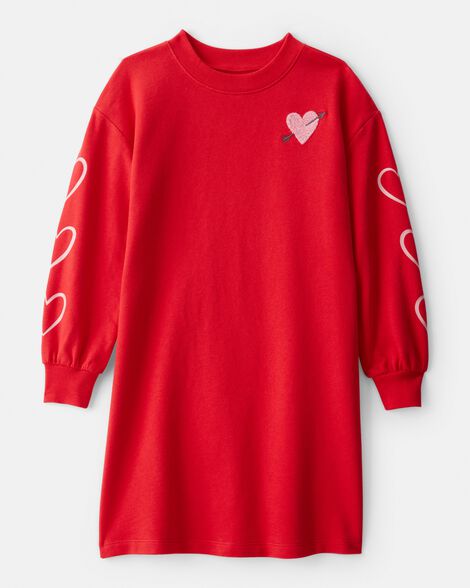 girls heart french terry dress - red