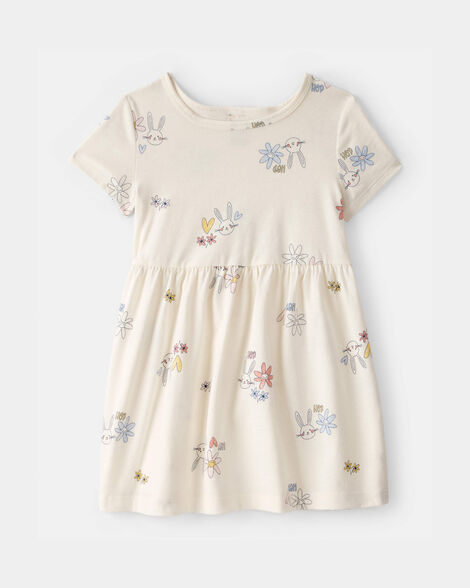 toddler girl easter bunny short-sleeve dress - cream