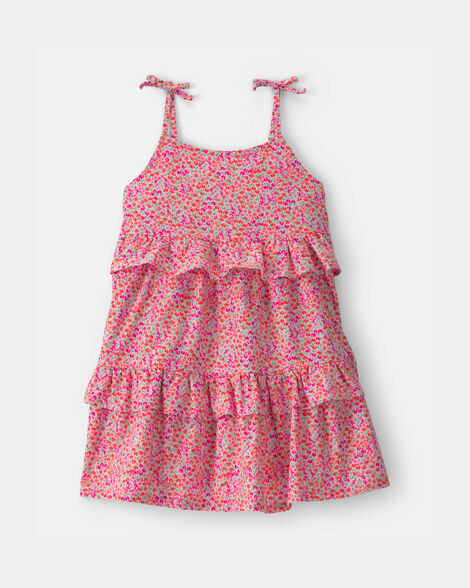 toddler girl floral ruffle tiered dress - pink
