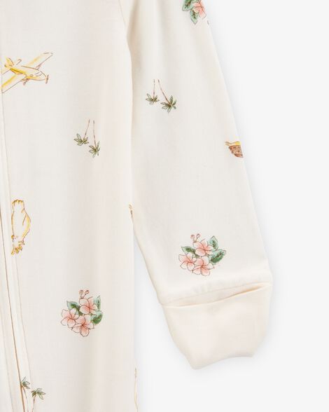  Product image 2 of Baby Tropical Print 2-Way Zip PurelySoft Convertible Foot Sleep & Play Pajamas - Ivory