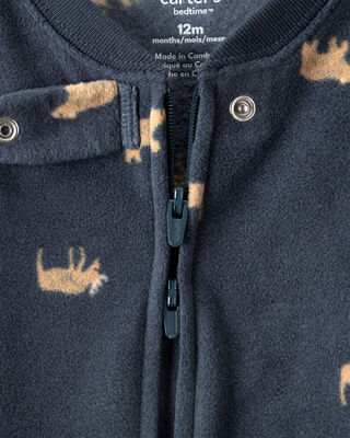 Product image 2 of Toddler Boy Moose & Bear Print Loose Fit Long-Sleeve 2-Way Zip 1-Piece Pajamas - Navy Blue