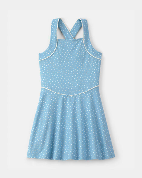 girls polka dot active dress - blue