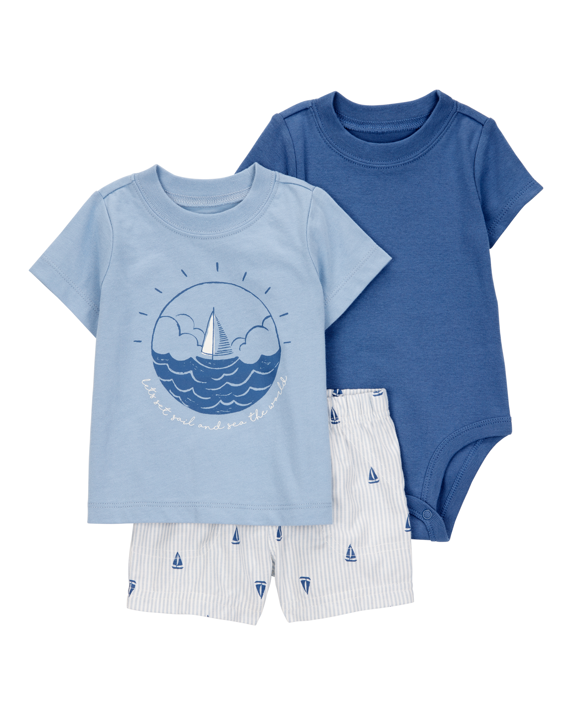 Baby Boy 3-Piece Sailboat Outfit Set - Blue