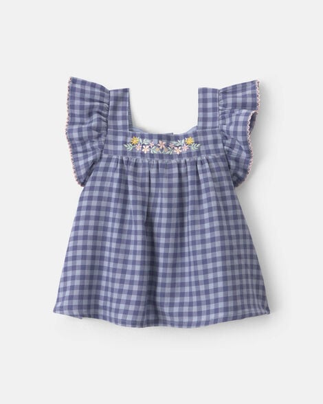 Baby Girl Gingham Twill Top - Blue