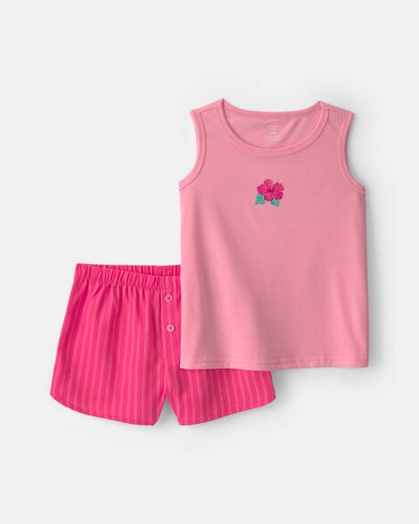 girls 2-piece flower sleeveless pajama set - pink