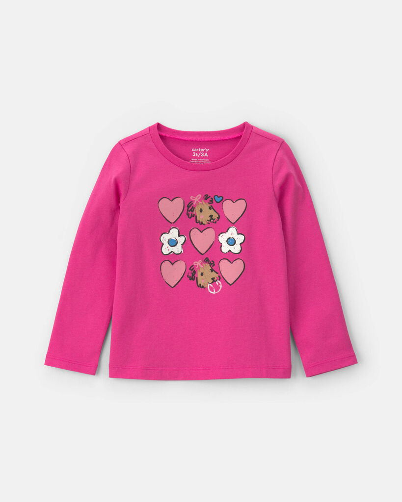 Carter's toddler girl heart long-sleeve graphic tee 2T Pink
