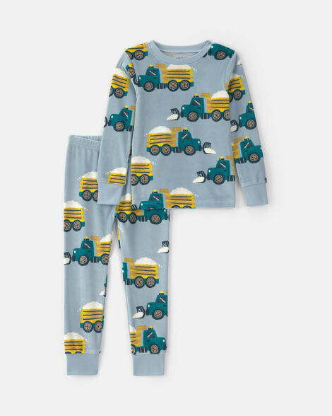 toddler boy 2-piece snow trucks dreamplush snug fit pajama set - blue