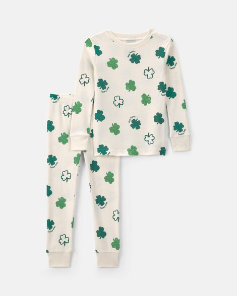 toddler st patrick's day cotton snug fit 2-piece pajama set - green/cream