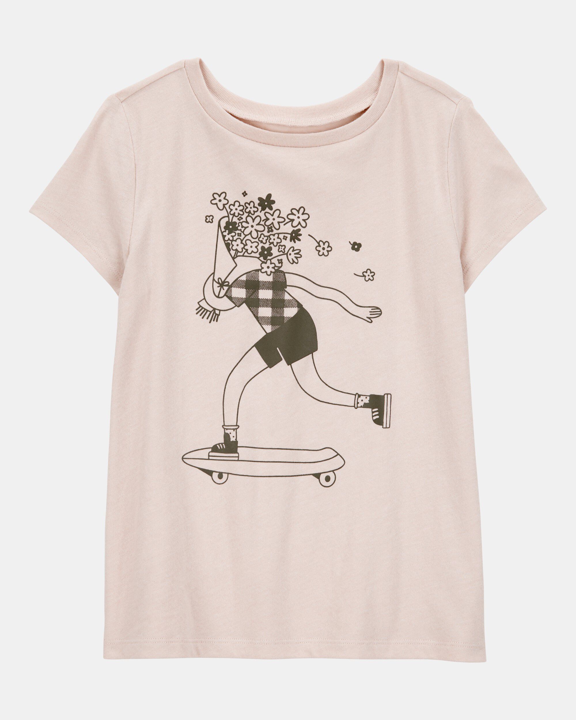 Girls Floral Skater Girl Graphic Tee - Tan