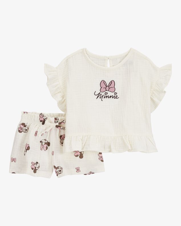 Product image 1 of Toddler 2-Piece Minnie Mouse Flutter-Sleeve Gauze Top & Short Set - Cream