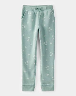 Product image 1 of Kid Butterfly Print Fleece Drawstring Joggers - Green