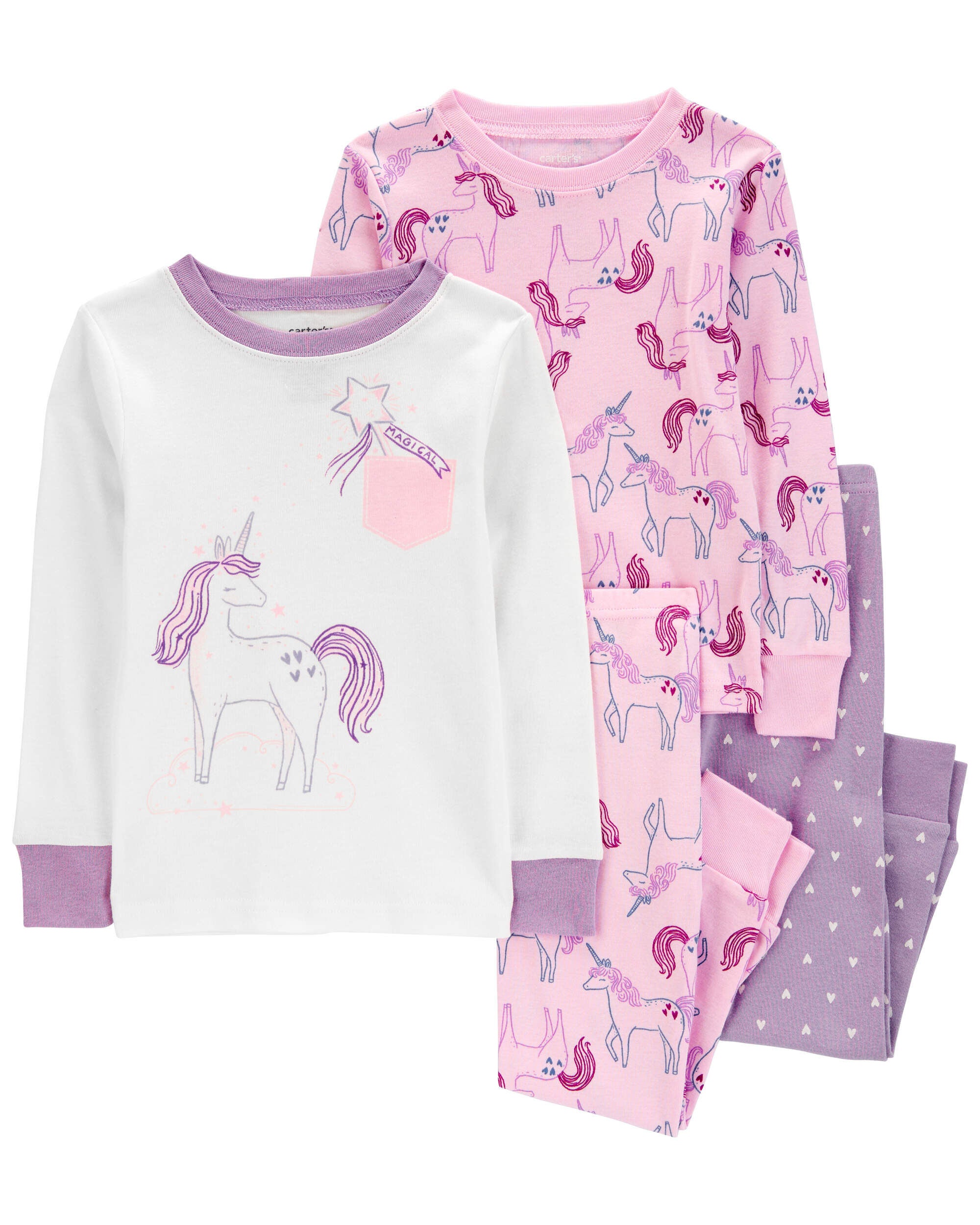 Toddler 4 Piece Unicorn 100 Snug Fit Cotton Pajamas