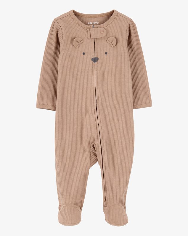 Product image 1 of Baby Bear 2-Way Zip Ribbed Sleep & Play Pajamas - Brown