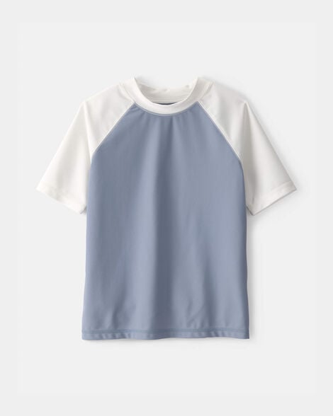 Boys Colorblock Short-Sleeve Rashguard - Blue/Ivory