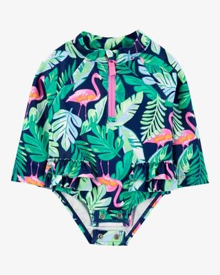 Baby Girl 1-Piece Coral Print Rashguard