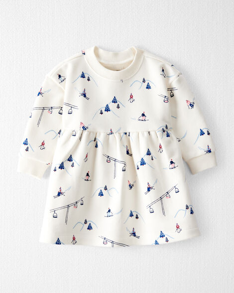 Baby Girl French Terry Dress Made with Organic Cotton in Snowy Slopes Print