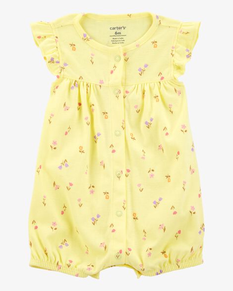  Product image 1 of Baby Floral Short-Sleeve Cotton Romper - Yellow