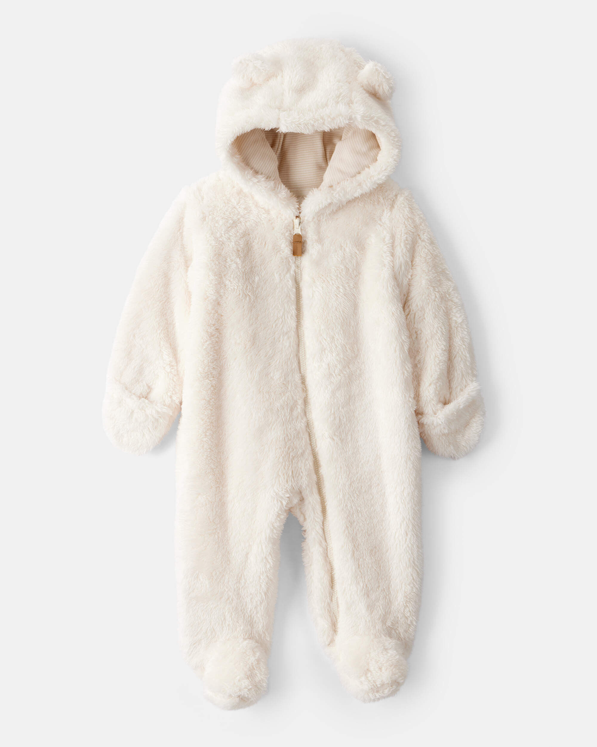 Baby Sherpa Hooded Long-Sleeve Jumpsuit - White