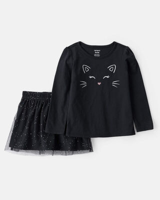 Product image 1 of Toddler 2-Piece Halloween Cat Tee & Tulle Skirt Set - Black