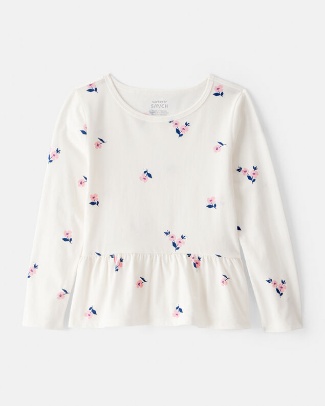 Product image 1 of Girls Floral Long-Sleeve Peplum Top - Ivory