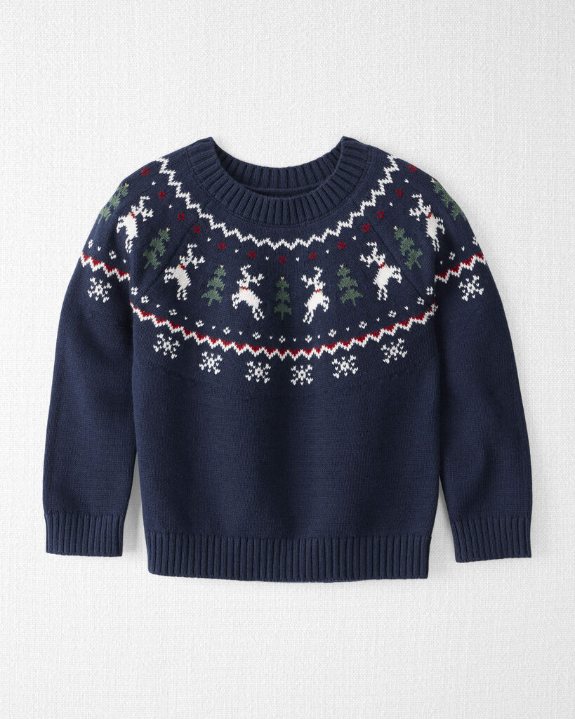 Little Planet Toddler Organic Cotton Fair Isle Sweater Knit Pullover 2T Navy Blue Fair Isle