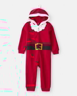 Product image 1 of Toddler Santa Hooded Loose Fit Long-Sleeve 2-Way Zip 1-Piece Pajamas - Red