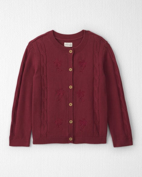 Girls Organic Cotton Sweater Knit Embroidered Cardigan