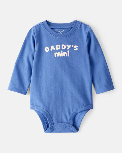 baby boy "daddy's mini" cotton long-sleeve graphic bodysuit - blue
