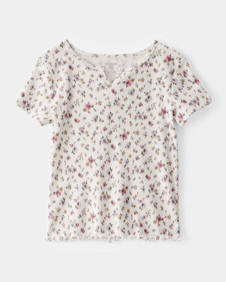 Product image 1 of Kid Ribbed Floral Print Short-Sleeve Shirt - Cream