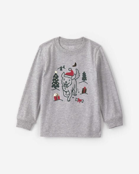 toddler christmas dog long-sleeve graphic tee - grey