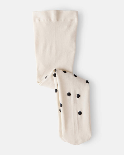 baby girl polka dot tights - cream