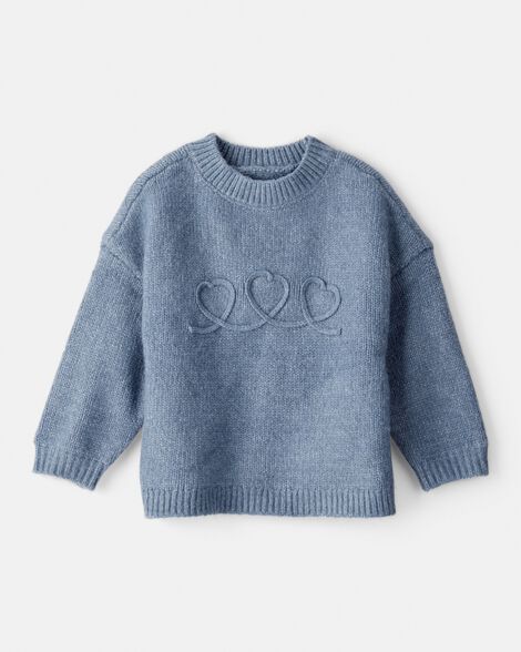 Baby Girl Embroidered Heart Long-Sleeve Sweater - Blue