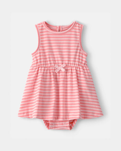 baby girl stripe sleeveless bodysuit dress - pink