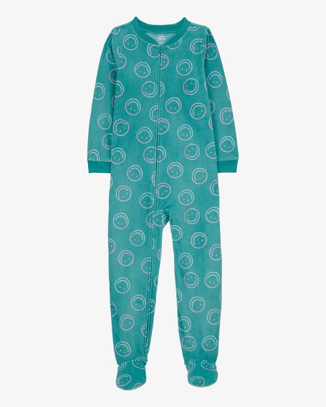 Product image 1 of Kid 1-Piece Smiley Face Fleece Footie Pajamas