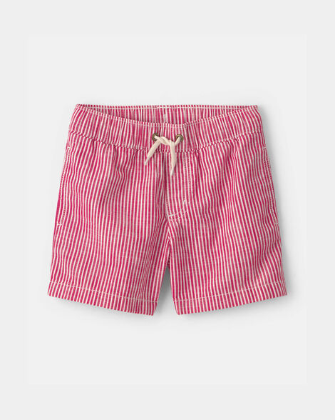 Toddler Boy Hickory Stripe Shorts - Red/Ivory