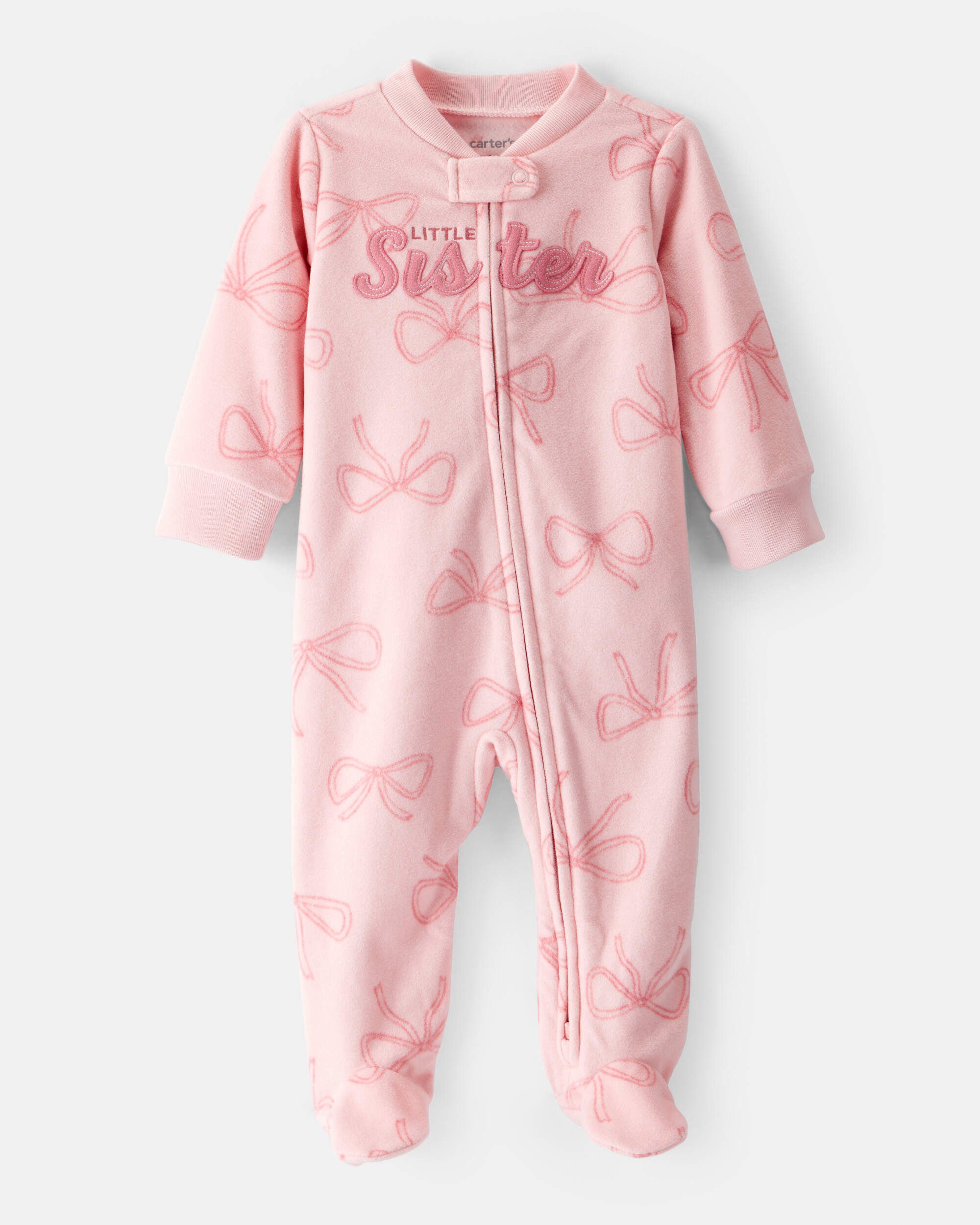 Baby Girl Bow Print Loose Fit Long-Sleeve Sleep & Play - Pink