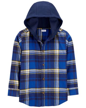 Kid Plaid Button-Front Hooded Shirt