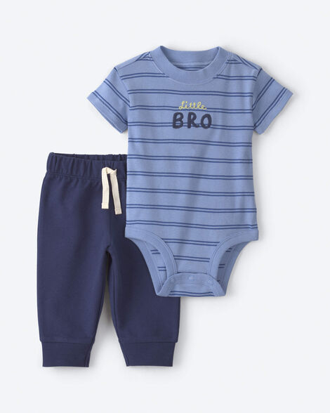 baby boy 2-piece 'little bro' bodysuit & pant set - blue