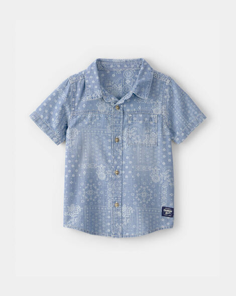 Toddler Boy Bandana Chambray Short-Sleeve Button-Down Shirt - Blue