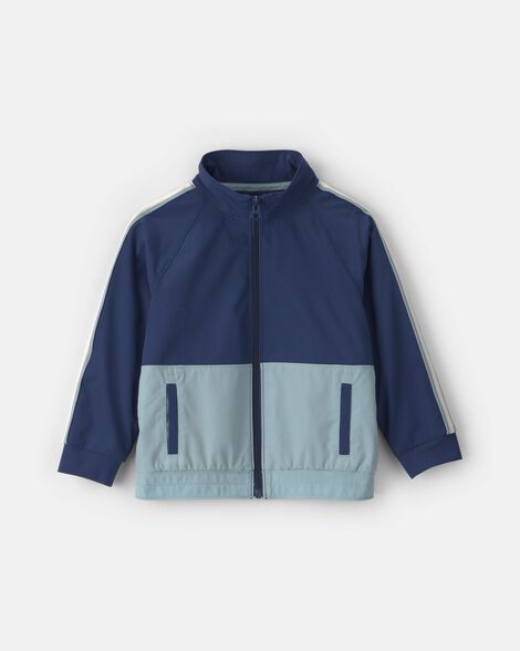 toddler boy color block zip-up jacket - blue