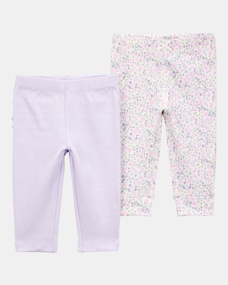 baby girl 2-pack floral pull-on pants - purple