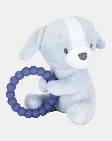 baby puppy plush with teether - blue