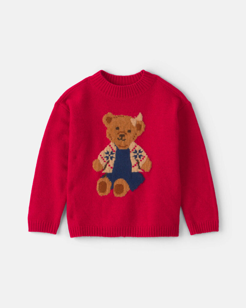 Oshkosh Toddler Girls Crew Neck Long Sleeve Pullover Sweater, 5t, Red
